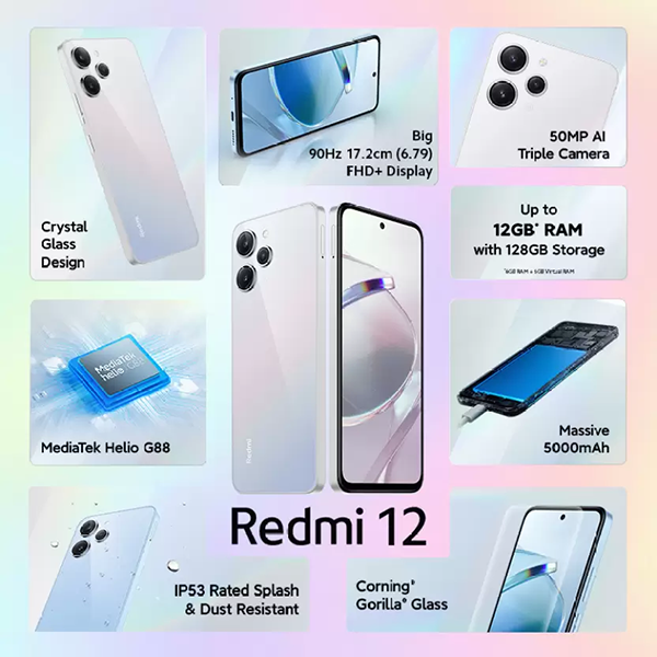 Buy Redmi 12 (6 GB RAM, 128 GB) Moonstone Silver Mobile Phone - Vasanth and Co