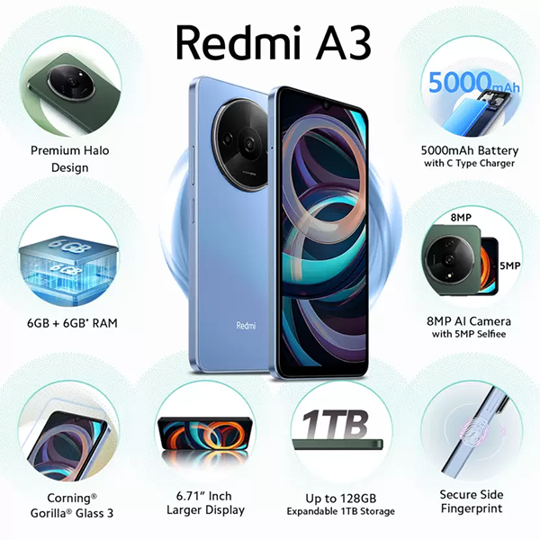 Buy Redmi A3 (4 GB RAM, 128 GB) Lake Blue Mobile Phone - Vasanth and Co