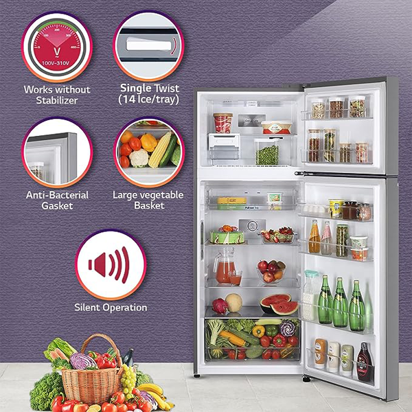 Buy LG 398 L 2 Star GL-S422SPZY Frost-Free Smart Inverter Double Door Refrigerator - Vasanth & Co