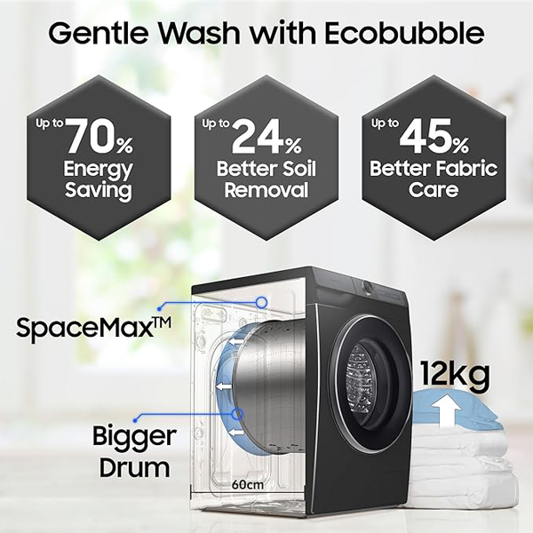 Buy Samsung 12 kg 5 Star WW12DG6B24ABTL Wi-Fi Inverter Fully-Automatic Front Load Washing Machine - Vasanth & Co