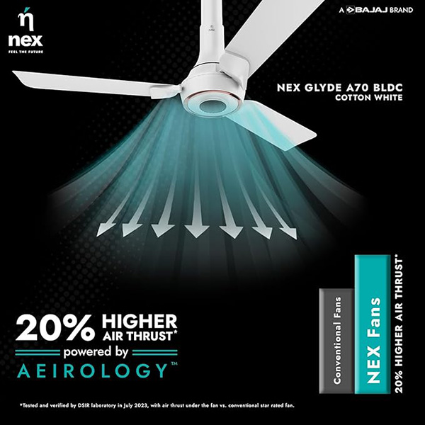 Buy Nex Glyde A70 5 Star 3 Blade BLDC White Ceiling Fan - Vasanth & Co