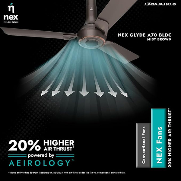 Buy Nex Glyde A70 5 Star 1200mm 3 Blade BLDC Brown Ceiling Fan - Vasanth & Co