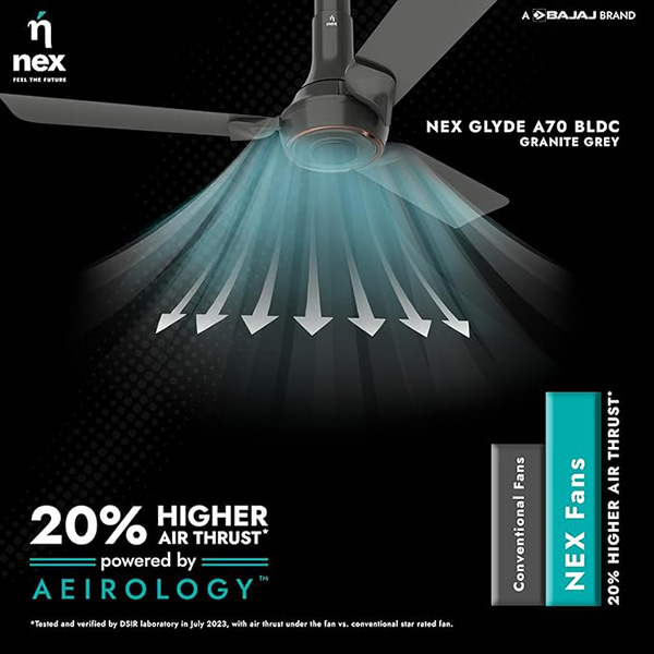 Buy Nex Glyde A70 5 Star 1200mm 3 Blade BLDC Grey Ceiling Fan - Vasanth & Co