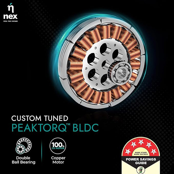 Buy Nex Glyde A70 5 Star 1200mm 3 Blade BLDC Grey Ceiling Fan - Vasanth & Co