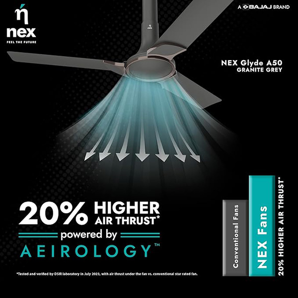 Buy Nex Glyde A50 4 Star 1200mm 3 Blade BLDC Granite Grey Ceiling Fan - Vasanth & Co