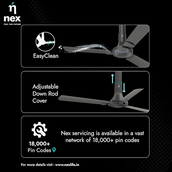 Buy Nex Glyde A40 2 Star 1200mm 3 Blade Granite Grey Ceiling Fan  - Vasanth & Co