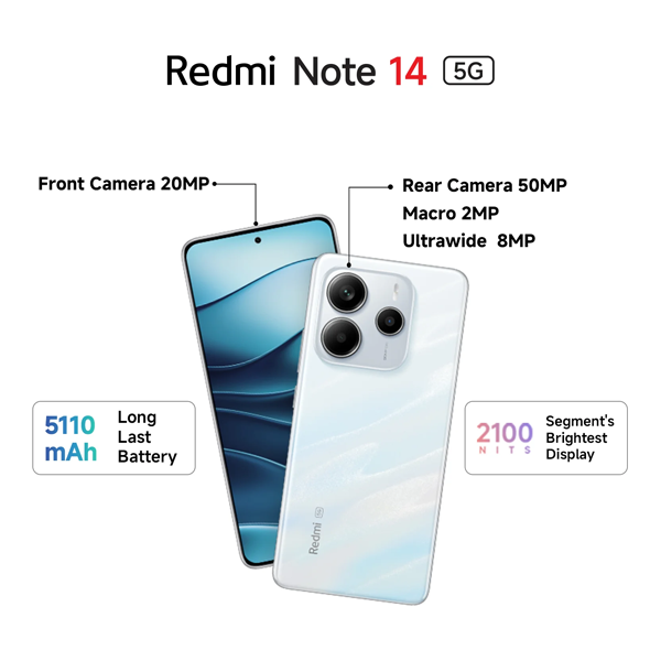 Buy Redmi Note 14 5G 6+128GB Mystique White Mobile - Vasanth & Co