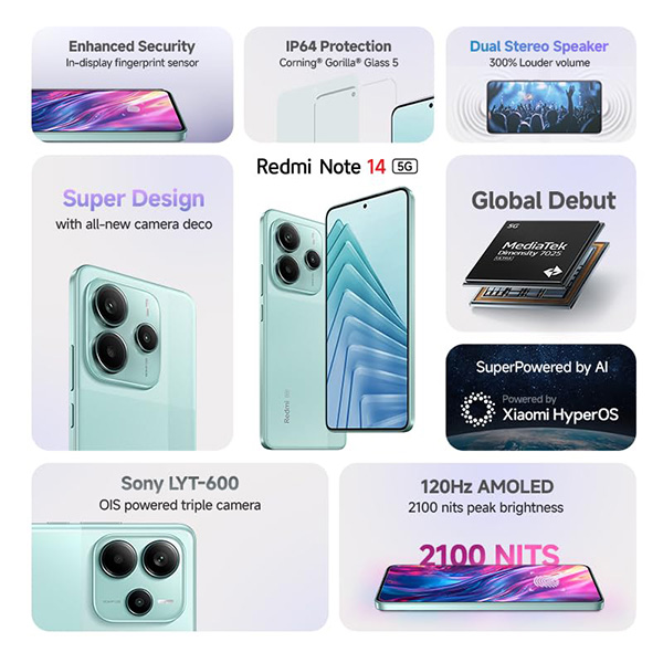 Buy Redmi Note 14 5G 8+128GB Ivy Green Mobile - Vasanth & Co