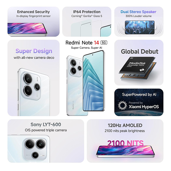 Buy Redmi Note 14 5G 8+256GB Mystique White Mobile - Vasanth & Co