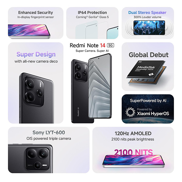 Buy Redmi Note 14 5G 8+256GB Titan Black Mobile - Vasanth & Co