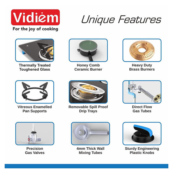 Buy Vidiem 3-Burner GT Air Silver Gas Stove – Vasanth and Co
