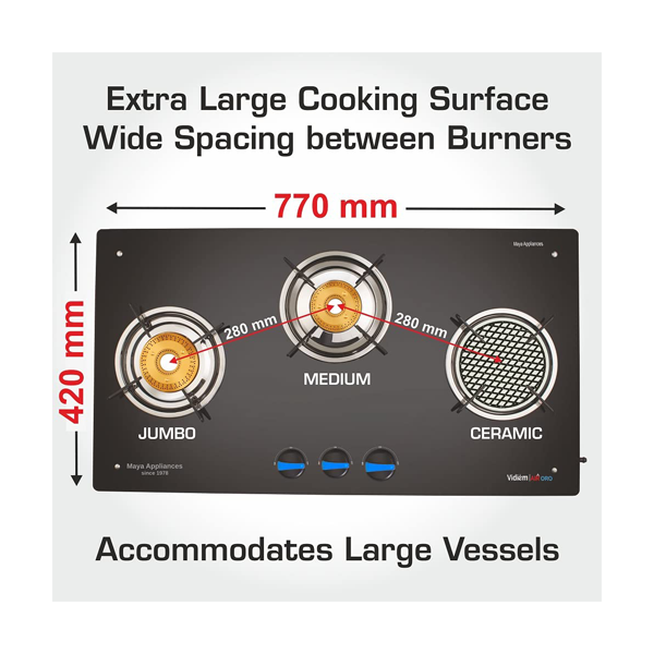 Buy Vidiem 3-Burner GT Air Silver Gas Stove – Vasanth and Co