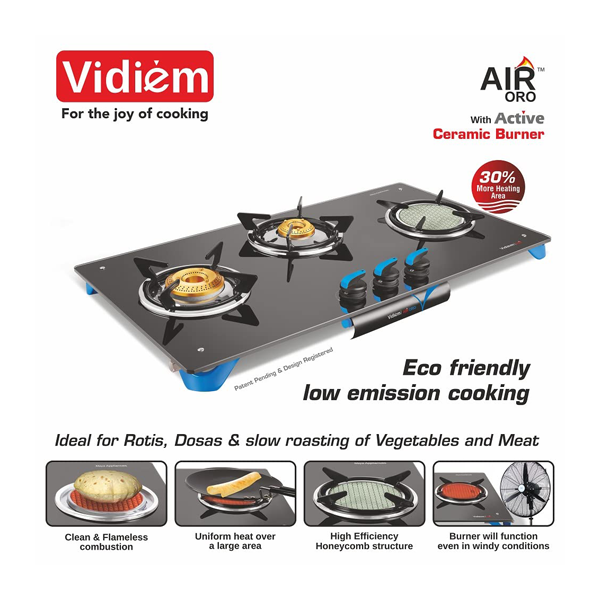 Buy Vidiem 3-Burner GT Air Silver Gas Stove – Vasanth and Co