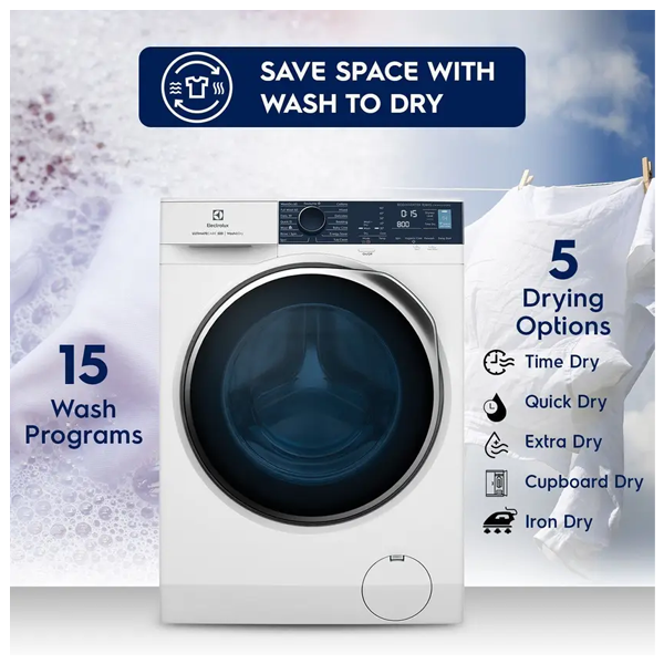 Buy Electrolux 9kg / 6kg 5 Star EWW9024P5WB White Fully Automatic Front Load Washer Dryer – Vasanth and Co