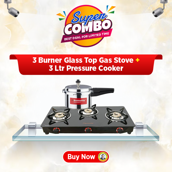 Buy Butterfly Trio 3 Burner Glass Manual Gas Stove  – Vasanth and Co
