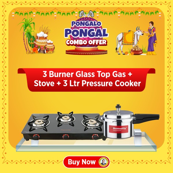 Buy Butterfly Trio 3 Burner Glass Manual Gas Stove  – Vasanth and Co