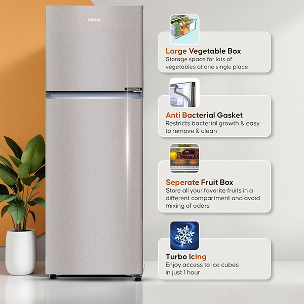 Buy Haier 240L 2 Star HRF-2902IBBS-P Flat Door Brushline Silver Frost Free Double Door Refrigerator – Vasanth and Co