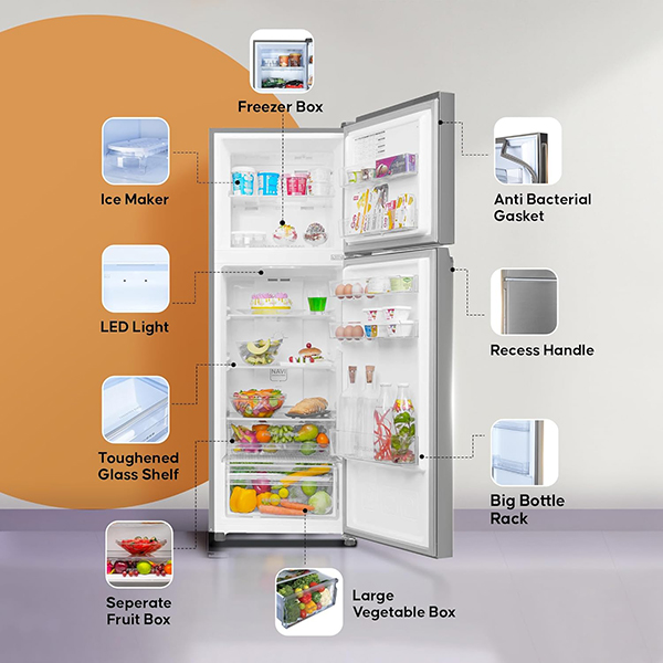 Buy Haier 240L 2 Star HRF-2902IBBS-P Flat Door Brushline Silver Frost Free Double Door Refrigerator – Vasanth and Co