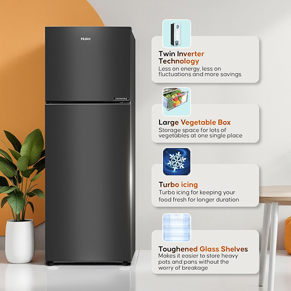 Buy Haier 240L 2 Star HRF-2902IBGB-P Flat Door Frost Free Double Door Refrigerator – Vasanth and Co