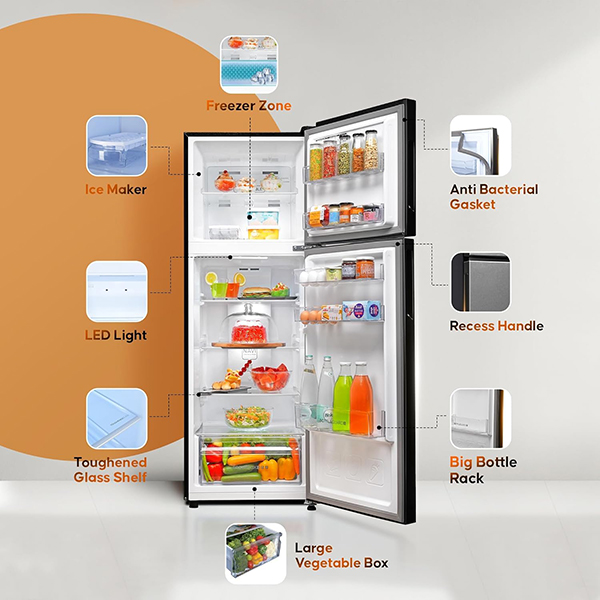 Buy Haier 240L 2 Star HRF-2902IBGB-P Flat Door Frost Free Double Door Refrigerator – Vasanth and Co