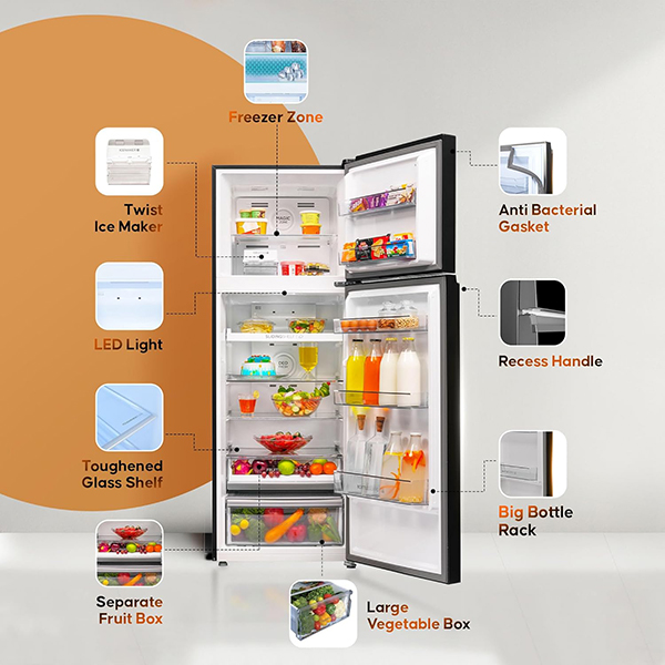 Buy Haier 358 L 3 Star HRF-4083PLKG-P Display Panel Black Glass Frost Free Double Door Refrigerator – Vasanth and Co