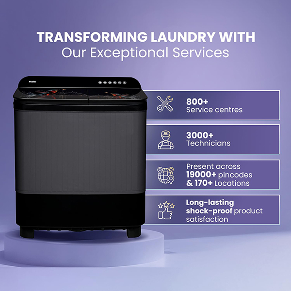 Buy Haier 9 Kg HTW90-178FLN:NOIDA Semi-Automatic Washing Machine With Toughened Glass – Vasanth and Co