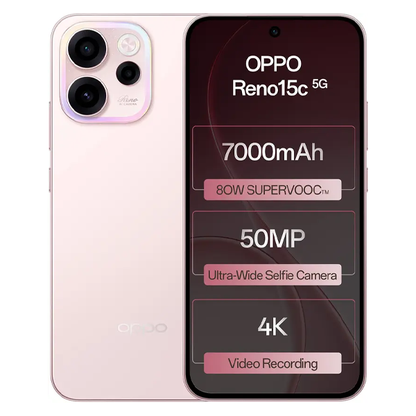 Buy Oppo Reno 15C 5G 12GB RAM 256GB Afterglow Pink Mobile – Vasanth and Co