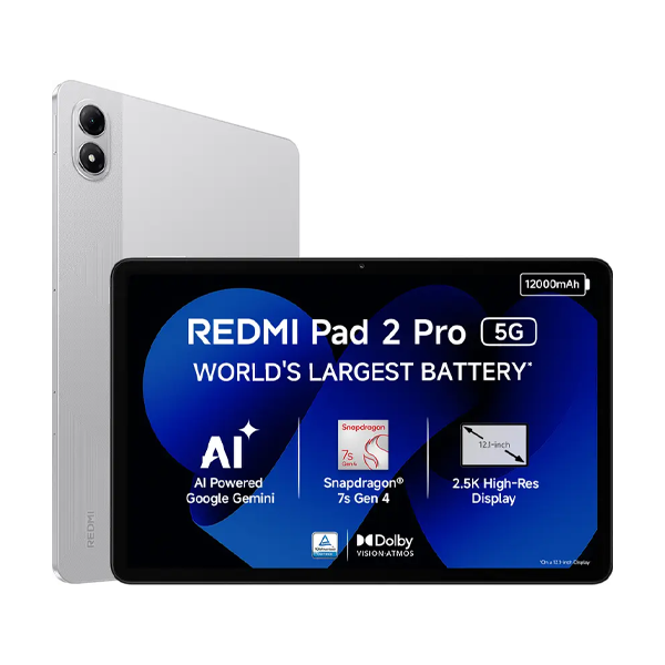Buy Redmi Pad 2 Pro 5G 8 GB RAM 256 GB 12.1 inch 30.73 cm Wi-Fi Quick Silver Tablet – Vasanth and Co