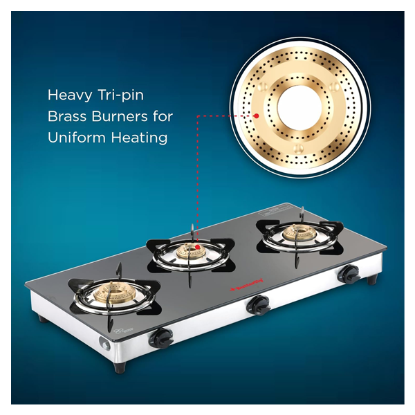 Buy Butterfly Radiant 3 B Jumbo  Glass Top Gas Stove - Vasanth & Co 
