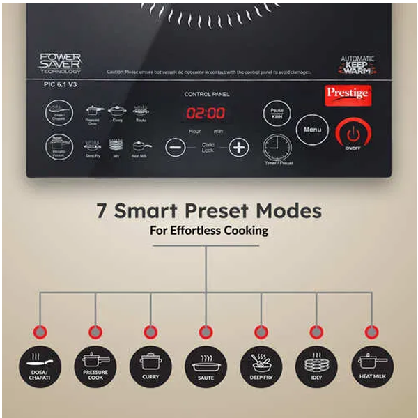 Prestige PIC 6.1 V3 2200W Induction Cooktop with Dual Heat Sensor – Vasanth & Co