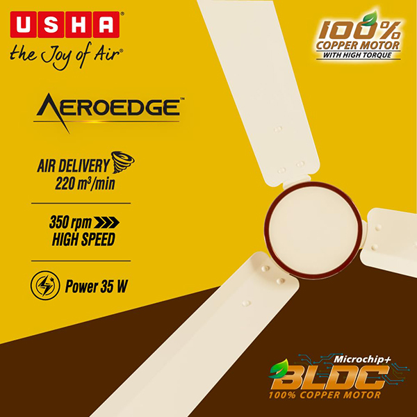 Buy Usha 1200 mm 5 Star AeroEdge Ivory BLDC Ceiling Fan – Vasanth and Co