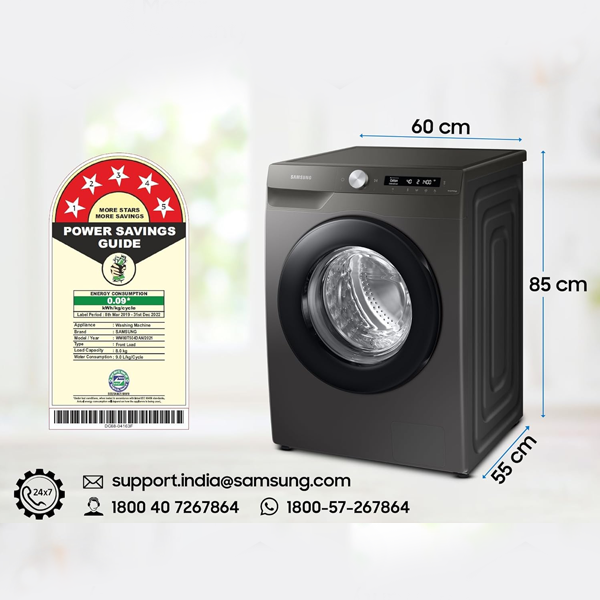 Buy Samsung 8 Kg 5 Star WW80T504DAN1TL Fully Automatic Front Load Washing Machine - Vasanth and Co