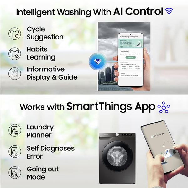 Buy Samsung 8 Kg 5 Star WW80T504DAN1TL Fully Automatic Front Load Washing Machine - Vasanth and Co