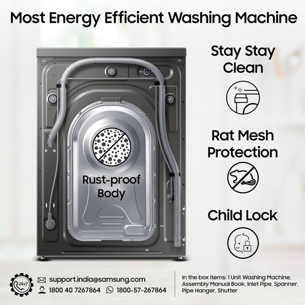 Buy Samsung 8 Kg 5 Star WW80T504DAN1TL Fully Automatic Front Load Washing Machine - Vasanth and Co