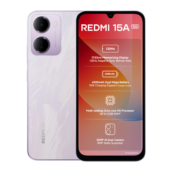 Buy Redmi 15A 5G 4GB RAM 128GB Amaze Purple Mobile Phone - Vasanth & Co