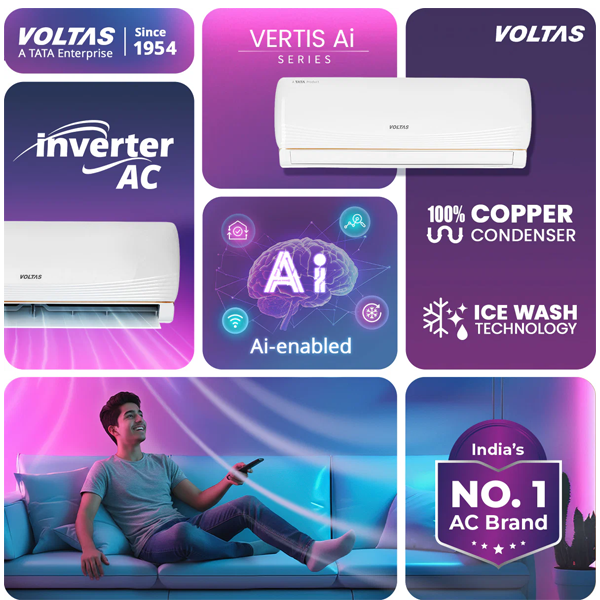Buy Voltas 1.5 Ton 3 Star 183INV Vertis AI Zest Gold Split Air Conditioner – Vasanth and Co