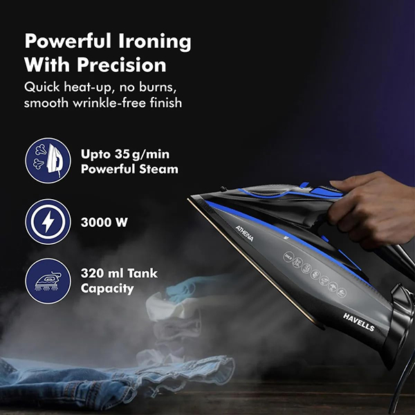 Buy Havells 3000 W Athena Modern Black Blue Steam Iron Box - Vasanth & Co
