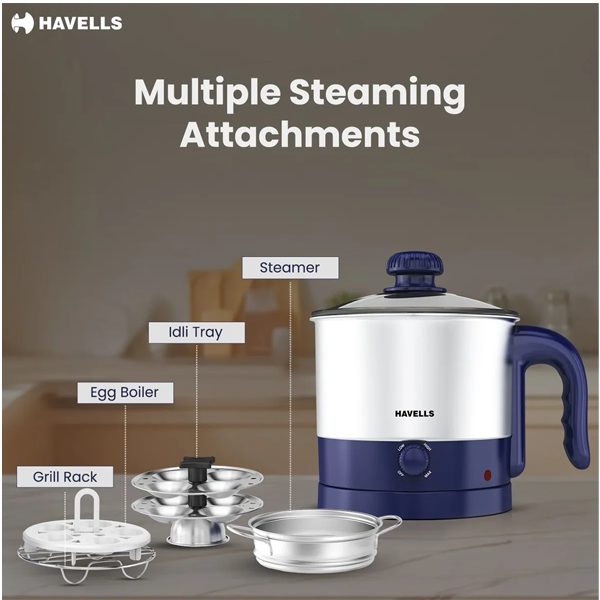 Buy Havells 600 W 1.2 L Blue Steamor Multicook Kettle - Vasanth & Co