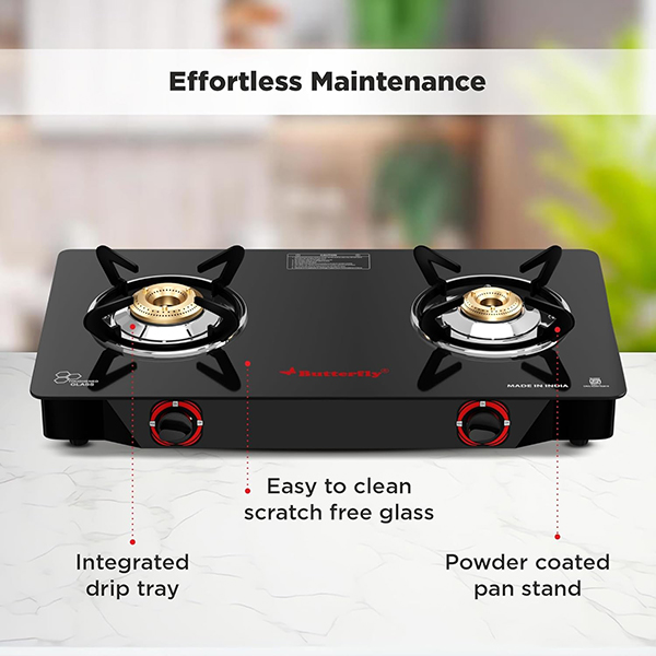 Buy Butterfly Duo 2 Burner Black Glass Top Gas Stove - Vasanth & Co