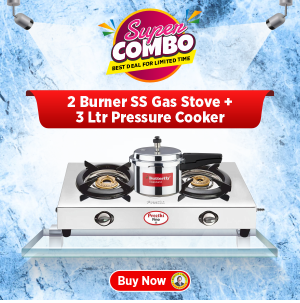 Preethi Fino Stainless Steel 2 Burner Gas Stove | Durable & Efficient Cooking