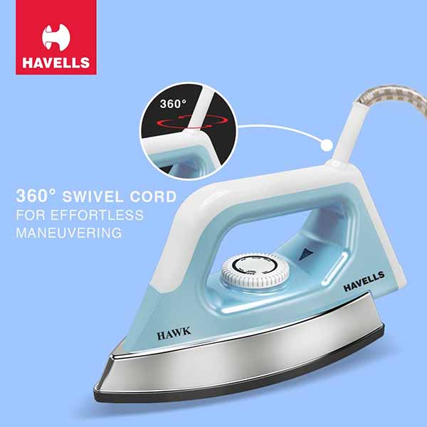 Buy Havells 1100 Watt Hawk Blue & White Heavy Weight Dry Iron Online - Vasanth & Co