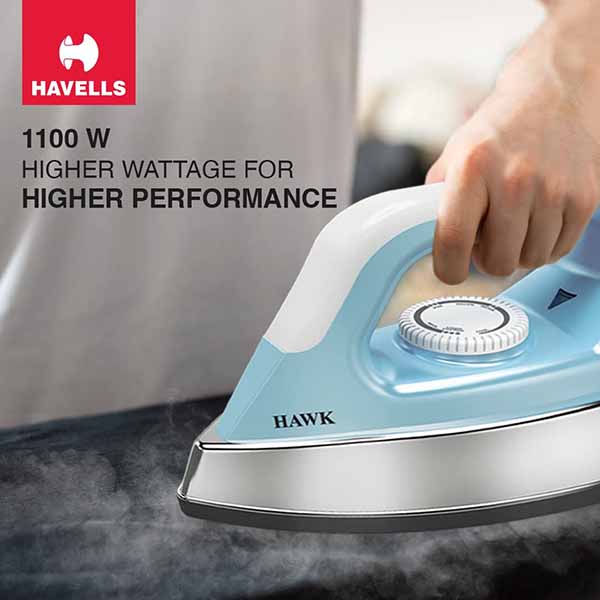 Buy Havells 1100 Watt Hawk Blue & White Heavy Weight Dry Iron Online - Vasanth & Co