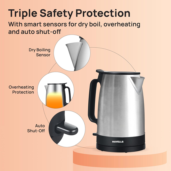 Buy Havells 1.7 L Vesta Black Stainless Steel Electric Kettle Online - Vasanth & Co