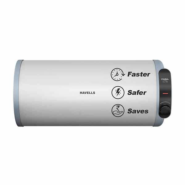 Buy Havells 10 L Fabia Slim Horizontal Left Side Storage White Blue-LH Water Heater (Geyser) Online - Vasanth & Co