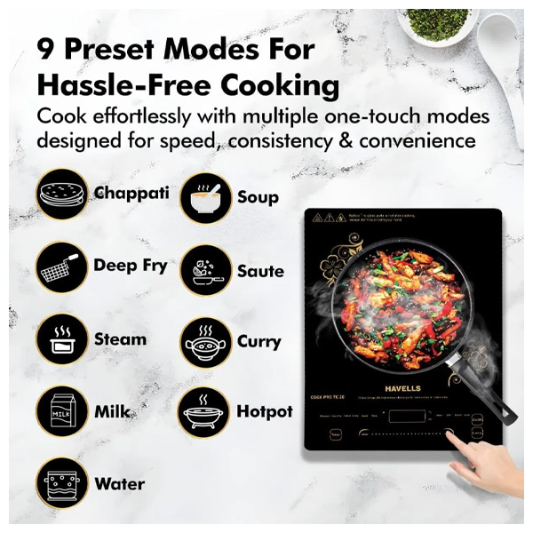 Buy Havells 2000W Cook Pro ICT TC 20 Black Induction Cooktop Online - Vasanth & Co