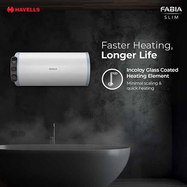 Buy Havells 25 L Fabia Slim Horizontal Right Side Storage White Blue-RH Water Heater (Geyser) Online - Vasanth & Co
