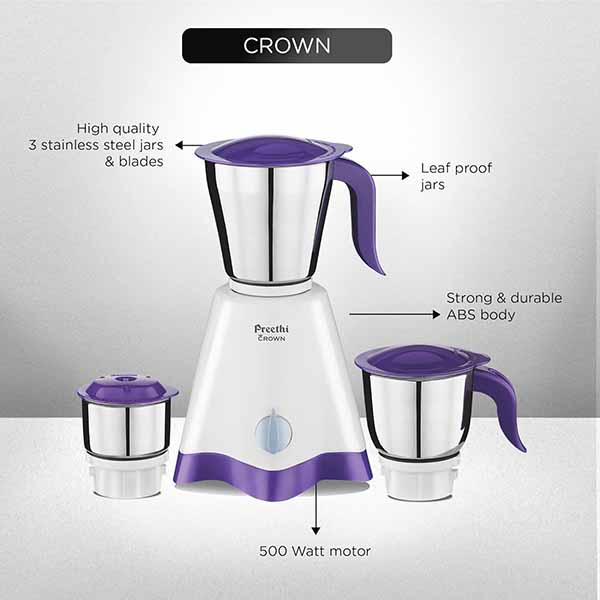 Buy Preethi Crown MG205 White/Purple Mixer Grinder Online - Vasanth & Co