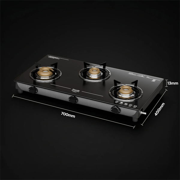 Buy Preethi 3 Burner Valentino GTS 121 Carbon Black Glass Top Gas Stove Online - Vasanth & Co