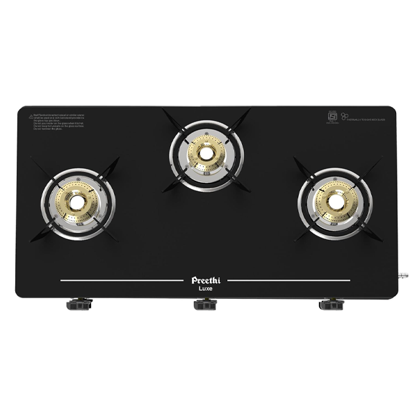 Buy Preethi Luxe 3 Burner GTS415 Black Glass Top Gas Stove Online - Vasanth & Co