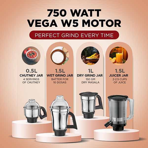 Buy Preethi 5 Jars 750 Watts Zodiac Black Mixer Grinder Online - Vasanth & Co